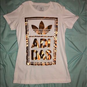 White Adidas tee with gold foil logo!